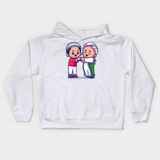 Couple Muslim Men Shaking Hands Cartoon Kids Hoodie